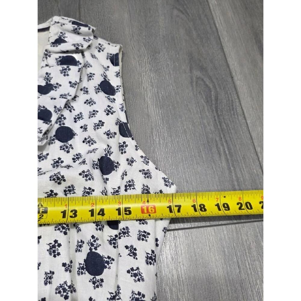 Boden Nancy Linen Midi Dress flower v-neck 8 R White blue A004530 - Picture 5 of 13